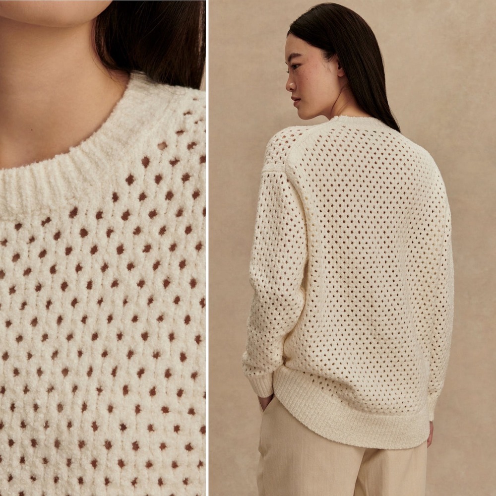 NWT Varley Grady Boucle Knit Sweater S Ivory New Mesh Pointeille Anthropologie - Picture 2 of 12